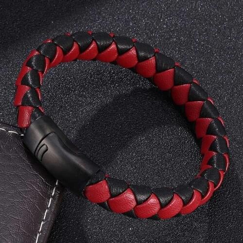 Vintage Black Red Braided Leather Bracelet Men Handmade Rope Wrap Bracelets & Bangles Male Fashion Gifts Drop Shipping