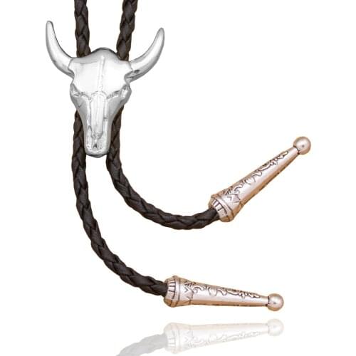 Western Texas Longhorn Buffalo Steer Cow Skull Goat Wolf Leather Rodeo Bolo Tie Necktie Vintage Necklace Jewelry Men Unisex 2020