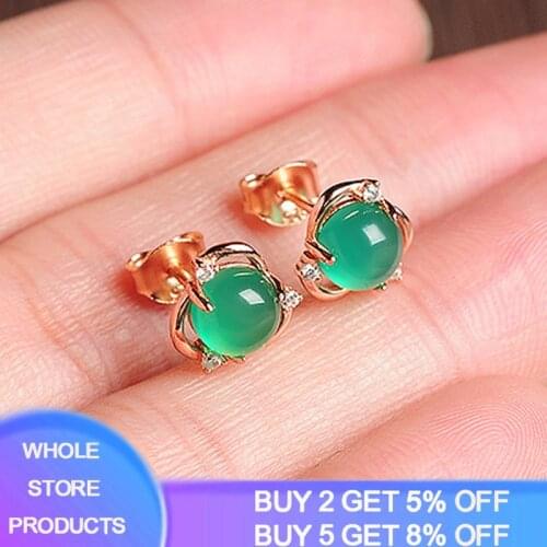 YANHUI Vintage Round Emerald Gemstone Stud Earrings for Women 100% Real 925 Sterling Silver Anniversary Party Women Earrings