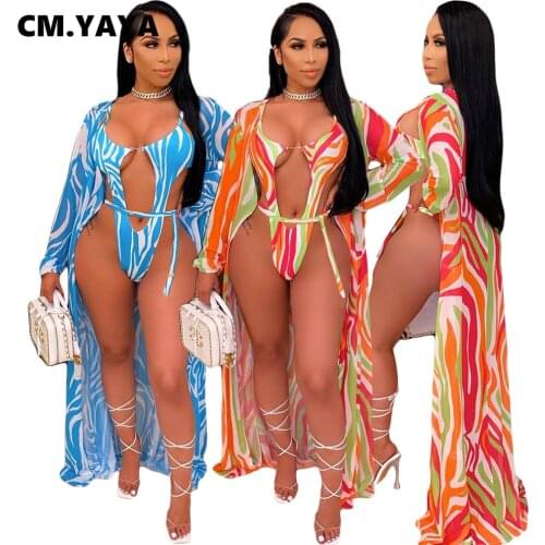 CM.YAYA Wave Striped Women Bikini Set Sexy Swimsuit and Clock Ups Two Piece Matching Set Outfits