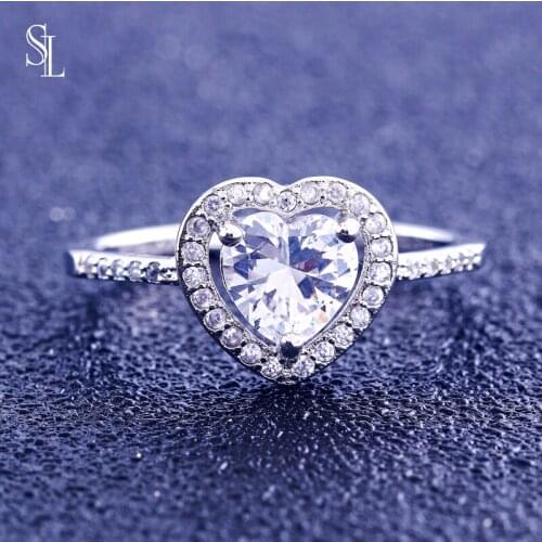 SL Romantic Classic Heart Wedding Ring White Cubic Zirconia 925 Silver Engagement Women Rings Fine Jewelry