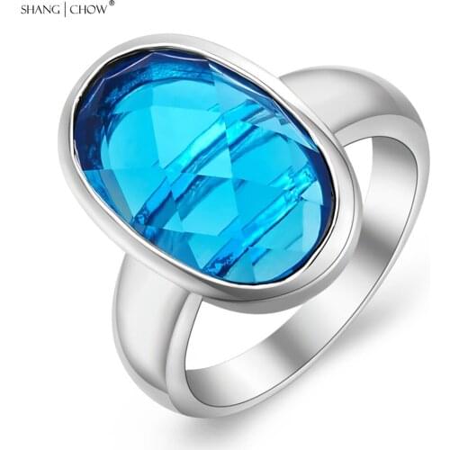 Trendy Fashion Jewelry with Blue Crystal 925 Sterling Silver Ring for women evening party brightest star R1246