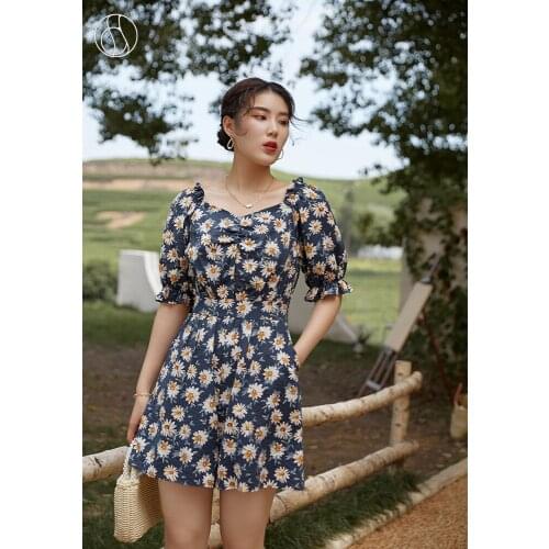 DUSHU Loose Office Lady Womens French Retro High-waisted Dress Summer 2021 New High-Waisted One-shoulder Dress