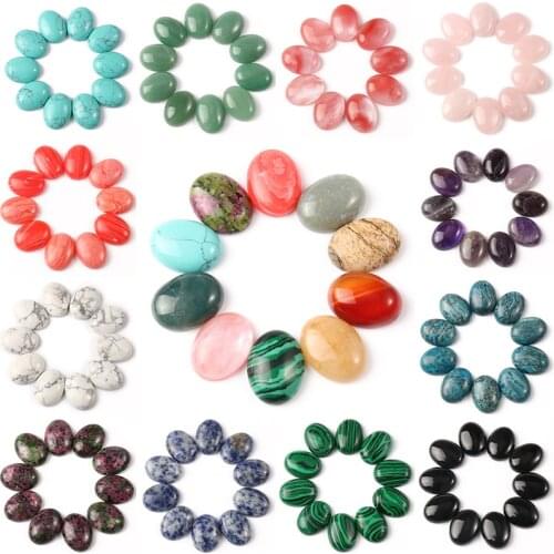 10pcs Natural Stone Mixed CAB CABOCHON Beads Oval Shape Rose Quartz Tiger Eye Stones for Jewelry Making DIY Necklace Accessories