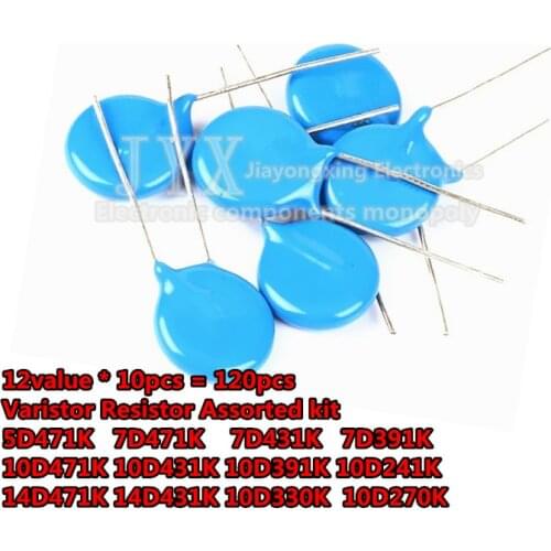 100pcs=12value*10pcs Varistor Resistor Assorted kit 5D471K 7D471K 7D431K 7D391K 10D471K 10D431K 10D391K 14D471K 14D431K 10D241K