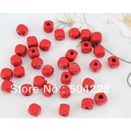 1000pcs red square cube wood wooden beads applique charm 8mm for DIY bracelet handmade project -MK0197