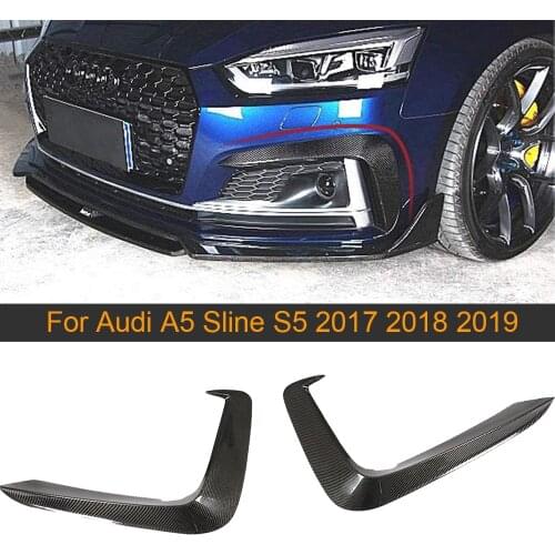Car Front Bumper Fog Lamp Cover Trim For Audi A5 Sline S5 2017- 2019 One Pair Front Fins Canards Blades Carbon Fiber / FRP Black