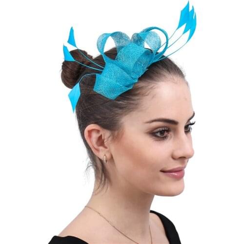 Turquoise Wedding fascinator party hats elegant ladies sinamay hats wedding church occasion headwear feathers hair accessories