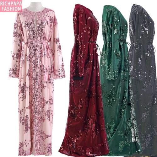 Sequin Arabic Abaya Kimono Cardigan Muslim Hijab Dress Women Turkish Islam Ramadan Eid Mubarak Niqab Saudi Arabia Dubai Kaftan