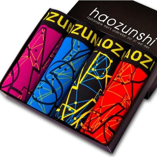 4pcs/lot Cotton Men Boxer Underwear Men Sexy Middle Waist Print Man Boxers Homme Comfortable Underpants Soft Breathable Male