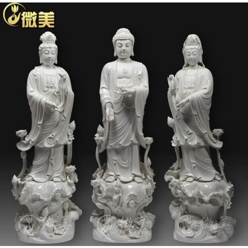 Dehua ceramics 32 inch nine lotus Sam West Amitabha mahasthamaprapta Bodhisattva statues and ornaments