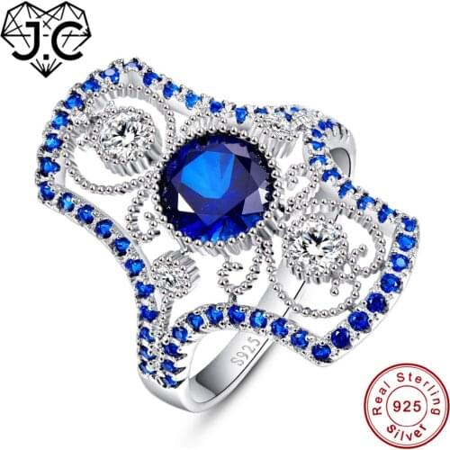 J.C Round Unique Design Ruby Spinel & Sapphire White Topaz 925 Sterling Silver Ring Size 6 7 8 9 Unisex Party Gift Fine Jewelry