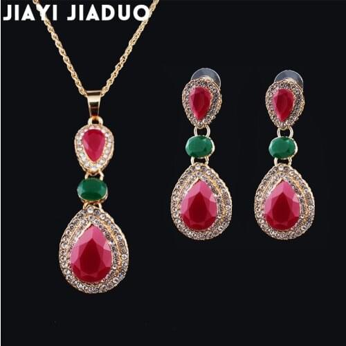 Jiayijiaduo Wedding Sunshine beach beauty Fashion Jewelry Sets Elegant Necklace set Vintage Earrings Resin Stones Holiday Gifts