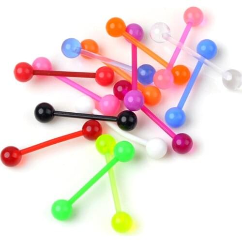 5PCS Mixed Colors Tongue Barbell Ring Body Acrylic Bar Ear Lip Tongue Ring Stud Piercing Jewelry Wholesale