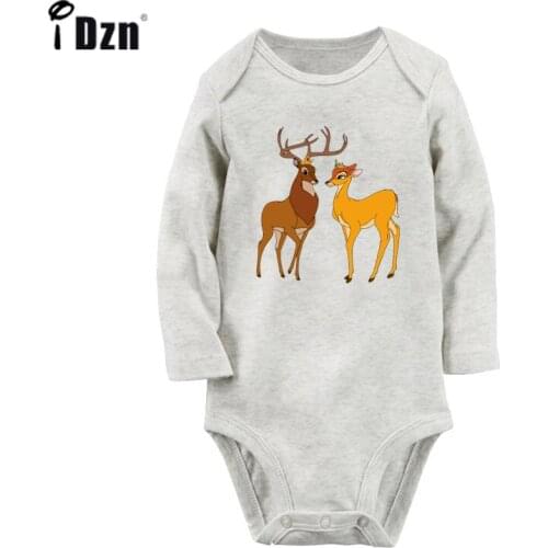 Cute Deer King And Queen Couples Design Newborn Baby Boys Girls Outfits Jumpsuit Print Infant Bodysuit Clothes 100% Cotton Sets