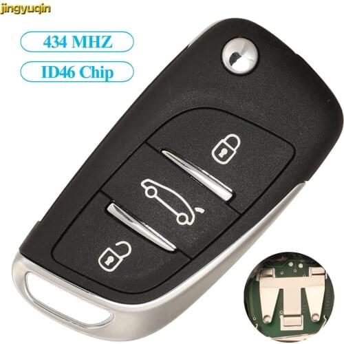 Jingyuqin Remote Car Key Fob Control 434MHZ ID46 PCF7941 FSK For Citroen C4 2010 C-Elysee 2013 C3XR 3 Button Entry Fob No Blade