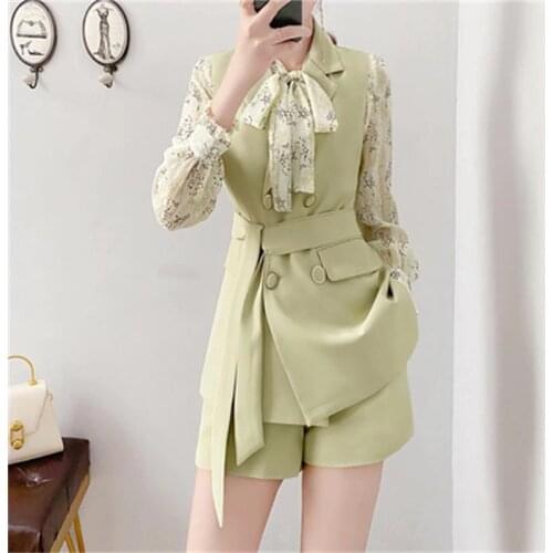 Fashion vest suit shorts suit women summer autumn new female high-end casual vest suit + shirt + shorts three-piece suit women