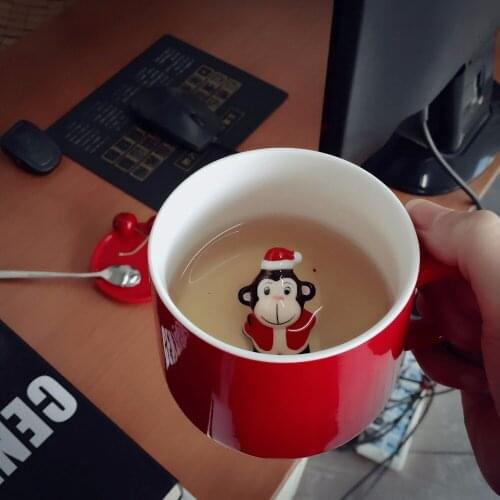 Red 3D Animal Ceramic Mug,Cute Cartoon Coffee Milk Tea Cup 400ml Novelty Birthday Gifts Mugs Office coffee Puer cup