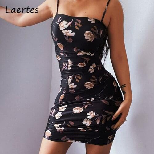 Laertes Floral Printted Bodycon Dress Women Summer Backless Spaghetti Strap Punk Skinny Dresses Club Wear Party Female Clothing