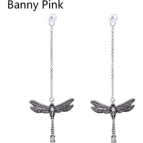 Cute Alloy Dragonfly Pendant Studs Earrings For Women Vintage Long Post Earrings Fashion Jewelry Pendientes Chunky Earrings