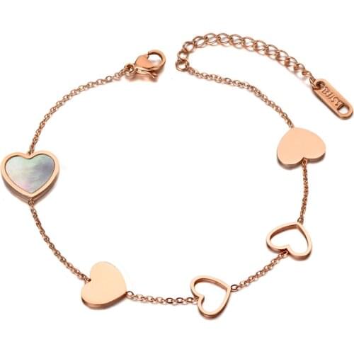 Trendy Rose Gold Shell Heart Charm Party Bracelet Bangle Stainless Steel Bohemia Chain & Link Bracelets For Women B19117