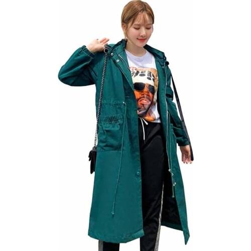 Fashion Spring and Autumn Long Trench Coat Women Plus size 4XL Hooded Windbreaker Casual Top Female Loose Trench Outerwear G297