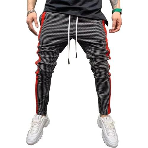 Mens Slim Striped Casual Pants Mens Skinny Joggers Pencil Pants Male Hip-hop Trousers Mens Joggers Casual SweatPants