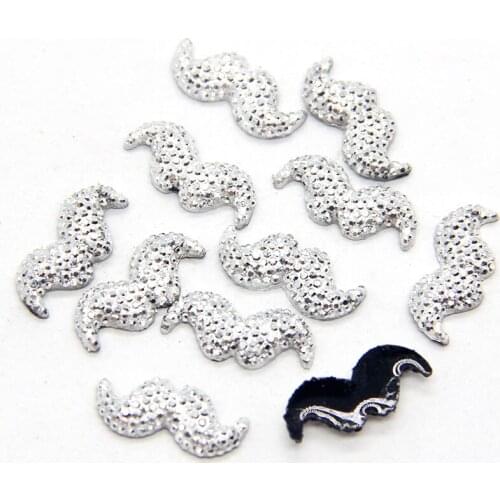 New 40pcs 8*17mm Silver Beard Flatback Kawaii Black Flat Back Resin Cabochon DIY Craft Wedding Decoration Embellishment