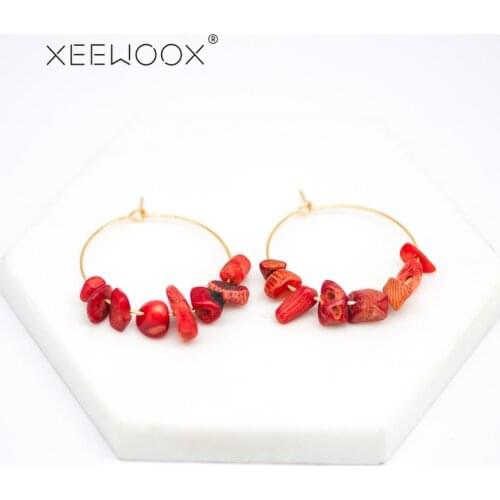 XEEWOOX 2020 New Women Colorful Hoop Earrings Crystal Natural Stone Jewelry Big Bohemia Boho Loop Earrings Girls Party Gift