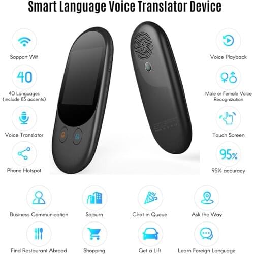 Smart Language Translator Two-way Voice Translation 40 Languages 2.4 In TouchScreen Rechargeable Battery for Learning Traveling