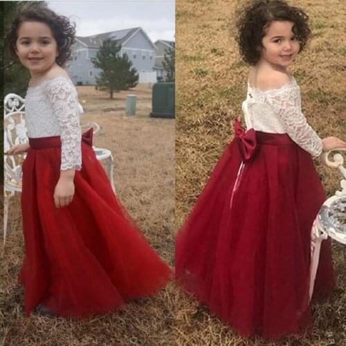 Custom Flower Girls Dresses For Weddings bateau Ruffles Lace Tulle Long sleeves Princess Children Wedding Birthday Party Dresses