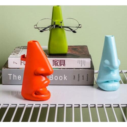 Resin Flower Vase Glasses Holder Statue Face Figurines Modern Creative Crafts Display Tabletop Vase for Home Office Decoration