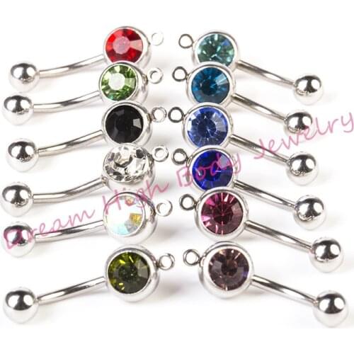 Steel Belly bar Navel Button Fashion Body Piercing Jewelry Chain 14G With O ring for pendant Dangle 316l Surgical