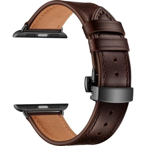 Genuine Leather Strap For Apple Watch Series SE 6 5 4 Smart Watch Replace Wrist Band Classic Vintage Butterfly Buckle Watchband