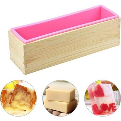 DIY Hand Tools Silicone Soap Mold Box Rectangular Handmade Soap Mold Silicone Cake Mold Silicone Soap Mold with Wooden Box