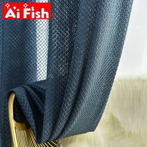 Gray Geometry Tulle Window Curtains For Living Room Blue Bedroom Thicker Sheer Voile Window Treatments Drapes Blind MY251#5
