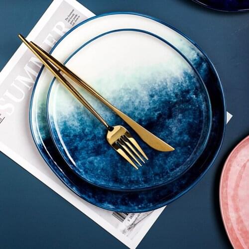 Nordic Gradient Plate Underglaze Ceramic Western Dinner Plate Flat Plate Home Steak Plate Dessert Plate Restaurant Tableware