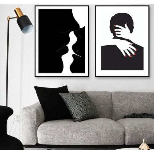 Nordic Art Canvas Hands And Man Painting Posters And Prints Black White Just a Little Kiss Wall Pictures For Living Room Decor