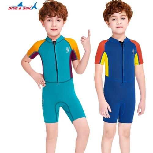Thermal 2.5mm Neoprene Kids Wetsuit Dive Wet Suit Child Swimwear One-piece Short trunk and Sleeved Sunscreen Warm Clothing