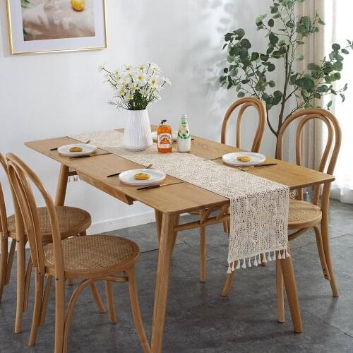 Crochet Woven Table Runner Linen with Macrame Boho Hollow Out Floral Table Runner for Wedding Dining Dresser Decor Cover