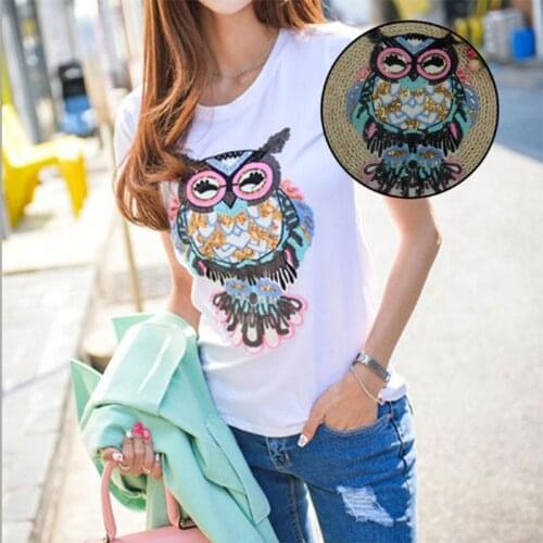 Cute Owl Embroidered iron on patches for clothes sequins deal with it clothing DIY Motif Applique badge