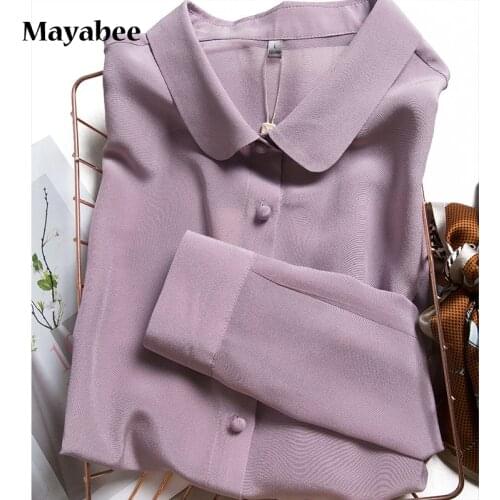 Purple Real Silk Shirt Female Design Sense Light Mature Temperament Long-Sleeved Blouse 2021 Spring Autumn New Womens Clothing