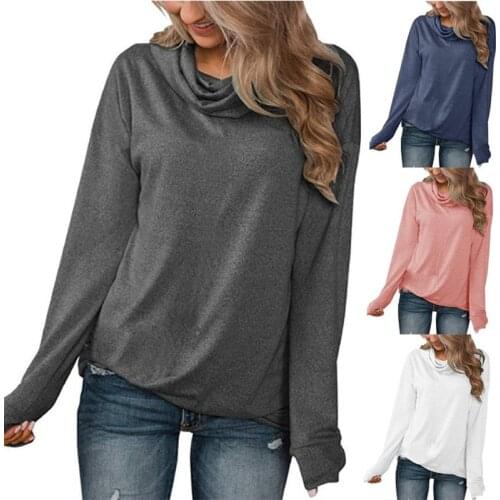 Women Casual Long Sleeve Solid Loose T Shirt Elegant Oversized Tops 2021 New Solid Color Loose Pullovers Top