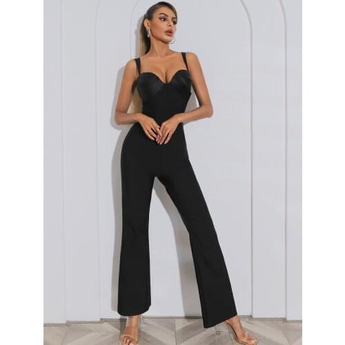 High Quality Black Women Bandage Jumpsuit Sexy Overalls For Women 2021 Evening Jumpsuit Bodycon V Neck Party Clubwear