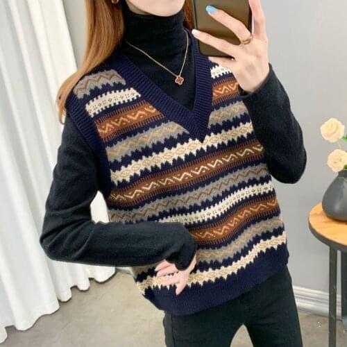 MORI Series Waistcoat WOMENS Top Korean-style Autumn and Winter Outdoor Sweater V-neck Jacquard Knit Woman Vest
