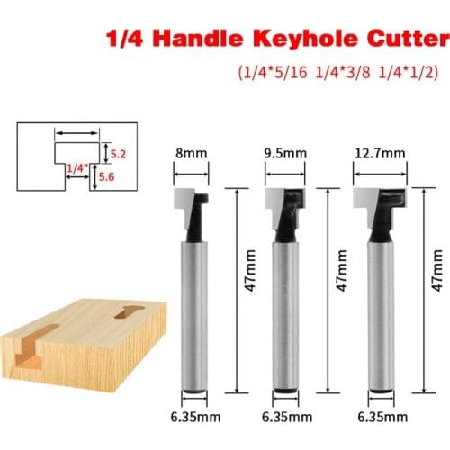 1Pcs 1/4 Shank T-Slot Keyhole Cutter Wood Router Bit Carbide Cutter For Wood Picture Frame Hanging Slotting Milling Cutters