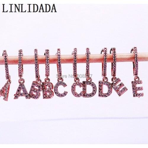 10Pair Trendy Alphabet 26 Letter Earrings For Women Rose Gold Color Micro Paved CZ Zircon Dangle Earrings Gift for Women Jewelry
