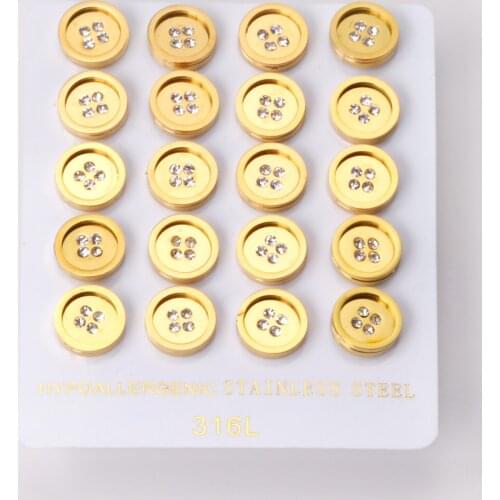 10 Pairs Round Cubic Zirconia Earrings Stainless Steel Anti-allergy Ear Stud Gold Silver Color Female Accessories Jewelry