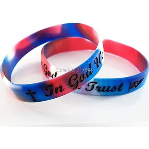 100pcs Cross In God We Trust wristband silicone bracelets free shipping by ePacket A