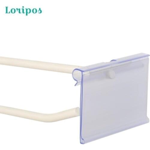 100pcs Plastic Label Clip Clear Price Tag Sign Display Holder 60x 42mm Card Stand